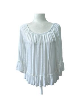 Velvet by Graham and Spencer White Off Shoulder Ruffle Boho Blouse Size Small